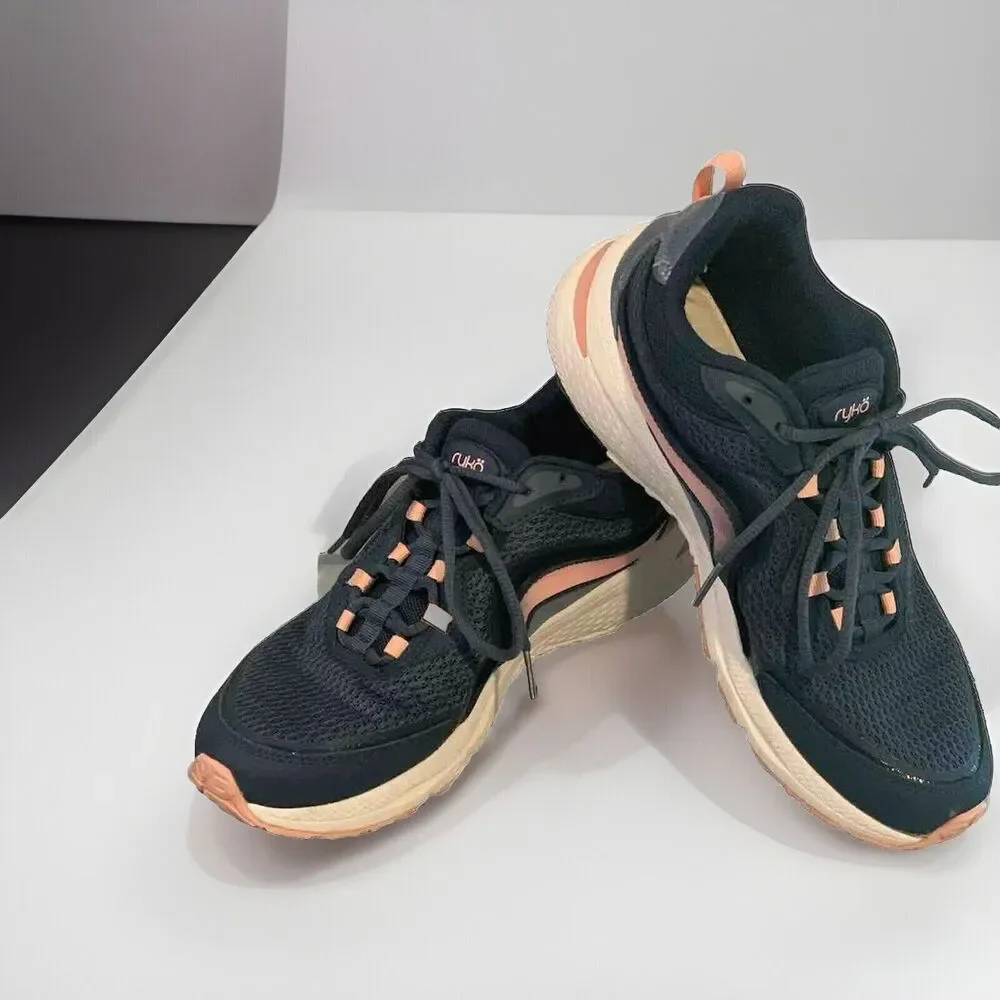 Ryka Womens Belong Athletic Shoes Memory Foam‎ Soles Size 9.5 M Navy Blue & Pink